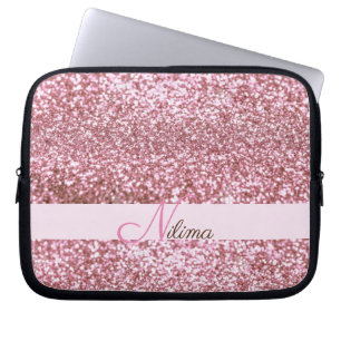 Personalized Girly pink Faux Glitter Sparkles Name Laptop Sleeve