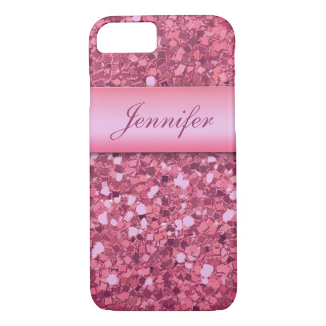 Personalized Girly Pink Glitter Sparkles Name Case-Mate iPhone Case (Back)