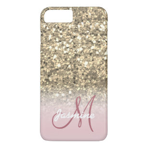 NOT REAL GLITTER PRINTED GLITTER Tirita Personalised Phone Case Cover Compatible with iPhone 7 Plus & 8 Plus 01 - Gold Pink Pastel Line Marble Gold Foil 