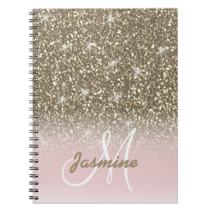 Personalized Girly Pink Gold Glitter Sparkles Name Notebook