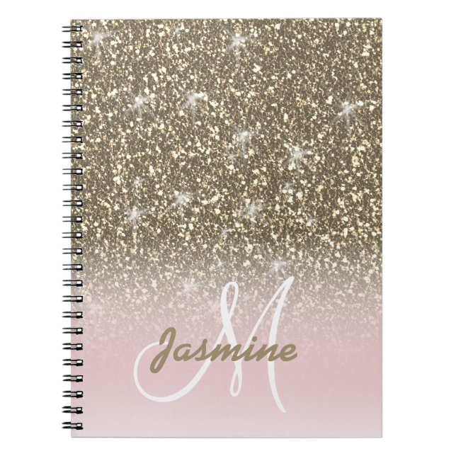 Personalized Girly Pink Gold Glitter Sparkles Name Notebook (Front)