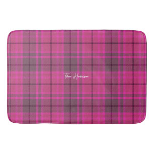 Personalized girly pink purplepreppy plaid tartan bath mat