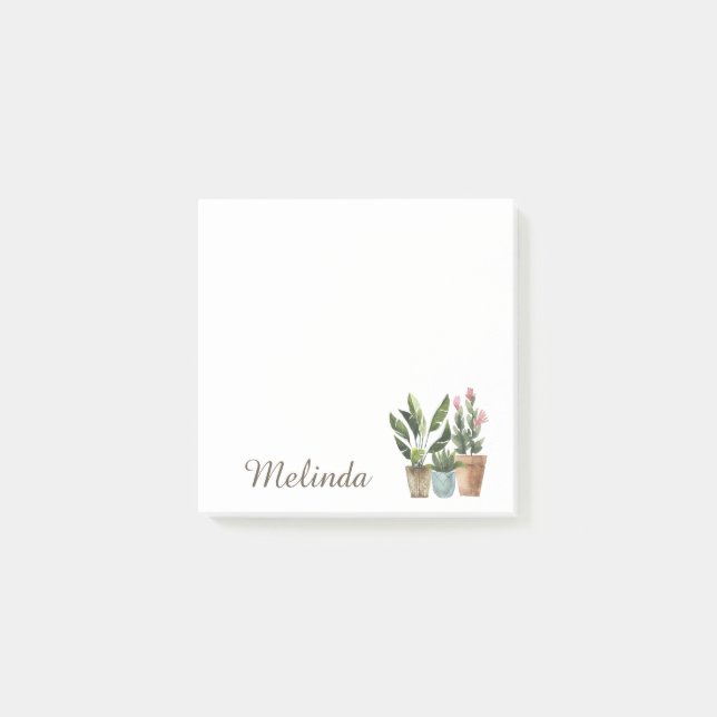 Personalized Girly Potted Plants Post-it Notes (Front)