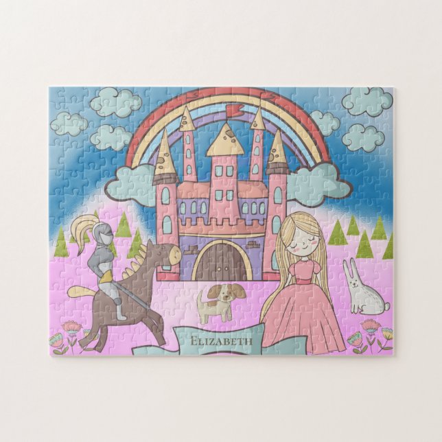 Personalized Girly Princess Fairy Tale Castle Jigsaw Puzzle (Horizontal)