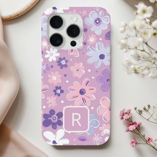 Personalized Girly Purple Flowers Pattern  Case-Mate iPhone Case (Creator Uploaded)