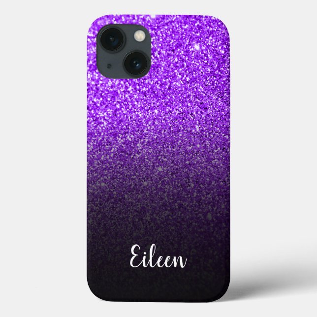 Personalized Girly Purple Glitter Black Ombre Case-Mate iPhone Case (Back)