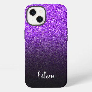 Personalized Girly Purple Glitter Black Ombre iPhone 13 Case