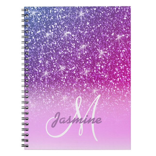Personalized Girly Purple Glitter Sparkles Name Notebook (Front)
