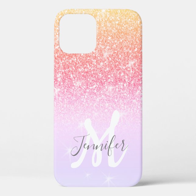 Personalized Girly Rainbow Glitter Sparkles Name Case-Mate iPhone Case (Back)