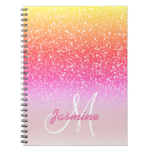 Personalized Girly Rainbow Glitter Sparkles Name Notebook