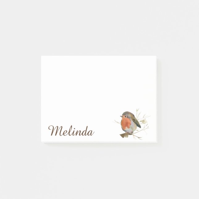 Personalized Girly Robin Bird Post-it Notes (Front)