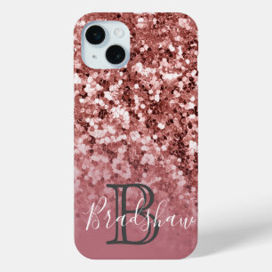Personalized Girly Rose Gold Glitter  iPhone 15 Mini Case