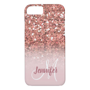 Personalized Girly Rose Gold Glitter Monogram iPhone 8/7 Case