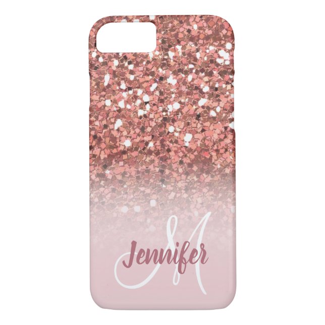 Personalized Girly Rose Gold Glitter Monogram Case-Mate iPhone Case (Back)