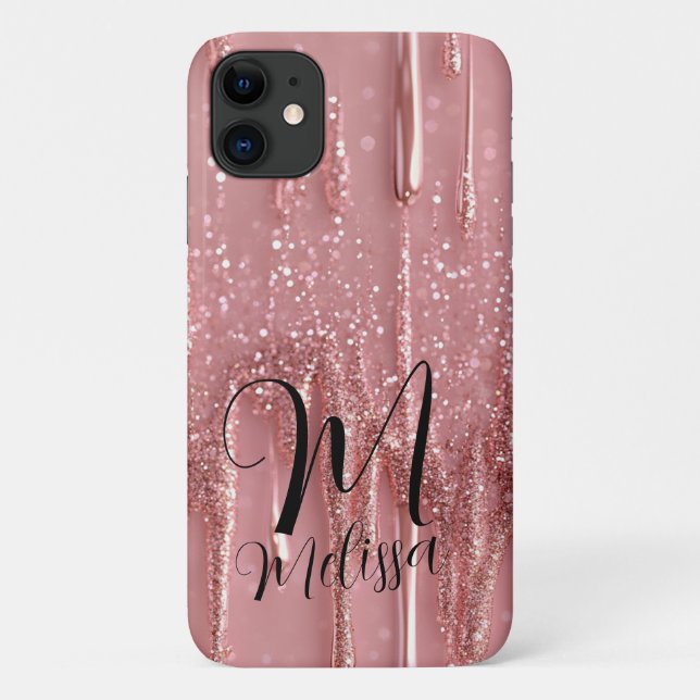 Personalized Girly Rose Gold Glitter Shimmery Name Case-Mate iPhone Case (Back)