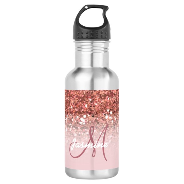 Personalized Girly Rose Gold Glitter Sparkles Name 532 Ml Water Bottle (Front)