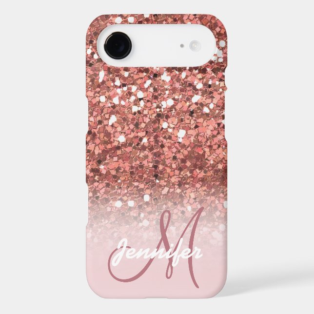 Personalized Girly Rose Gold Glitter Sparkles Name Case-Mate iPhone Case (Back)