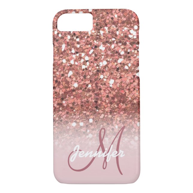 Personalized Girly Rose Gold Glitter Sparkles Name Case-Mate iPhone Case (Back)
