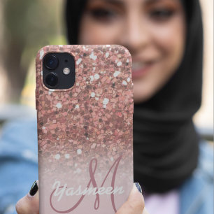 Personalized Girly Rose Gold Glitter Sparkles Name Case-Mate iPhone Case