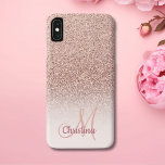 Personalized Girly Rose Gold Glitter Sparkles Name Case-Mate iPhone Case<br><div class="desc">A modern, elegant custom and personalized pink case with name and modern monogram on a stylish faux rose gold ombre glitter and pastel blush pink colour block. This pretty, classy printed image is feminine, glam, stylish and luxurious. This girly, sparkle, chic custom case has faux glitter effect elements, sparkle and...</div>