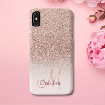 Personalized Girly Rose Gold Glitter Sparkles Name iPhone XS Max Case<br><div class="desc">A modern, elegant custom and personalized pink case with name and modern monogram on a stylish faux rose gold ombre glitter and pastel blush pink colour block. This pretty, classy printed image is feminine, glam, stylish and luxurious. This girly, sparkle, chic custom case has faux glitter effect elements, sparkle and...</div>