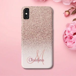 Personalized Girly Rose Gold Glitter Sparkles Name Case-Mate iPhone 14 Plus Case