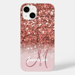 Personalized Girly Rose Gold Glitter Sparkles Name Case-Mate iPhone 14 Case