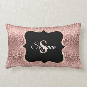 Personalized Girly Rose Gold Leopard Monogram  Thr Lumbar Pillow