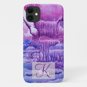 Personalized Girly Rose Monogrammed Abstract Blue iPhone 11 Case