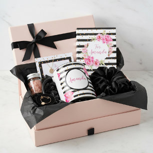 Personalized girly roses and stripes mug