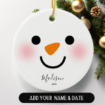 Personalized Girly Snowman Face Christmas  Ceramic Ornament<br><div class="desc">Add a touch of festive charm and sparkle to your holiday décor with our Personalized Girly Snowman Face Christmas Ceramic Ornament! This adorable ornament features a cute snowman face with sweet girly details, making it the perfect addition to your tree or a thoughtful gift for someone special. The snowman’s rosy...</div>