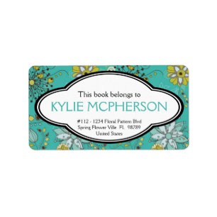 Personalized Girly Spring Floral Pattern Bookplate Label