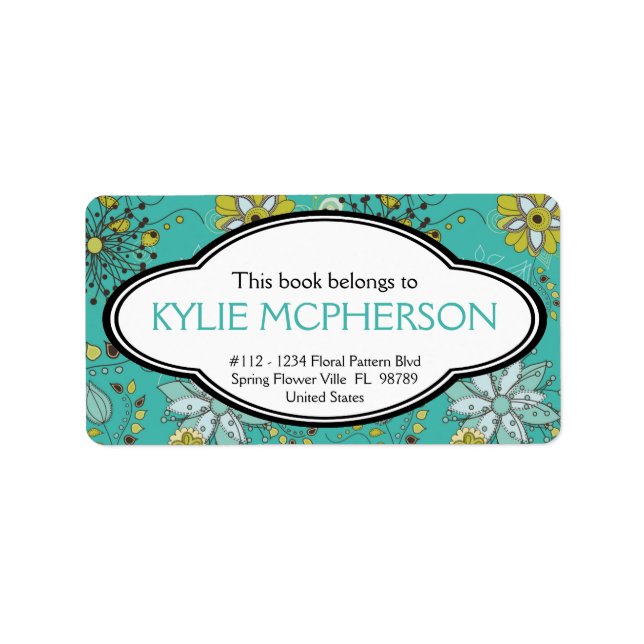 Personalized Girly Spring Floral Pattern Bookplate Label (Front)
