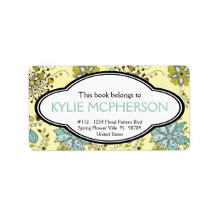 Personalized Girly Spring Green Floral Bookplate Label