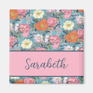 Personalized Girly Vintage Floral Monogram Name Magnet