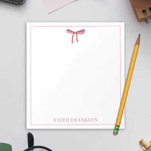 Personalized girly watercolor pink bow notepad