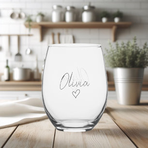 Personalized Girly Wine Glasses with Name & Heart