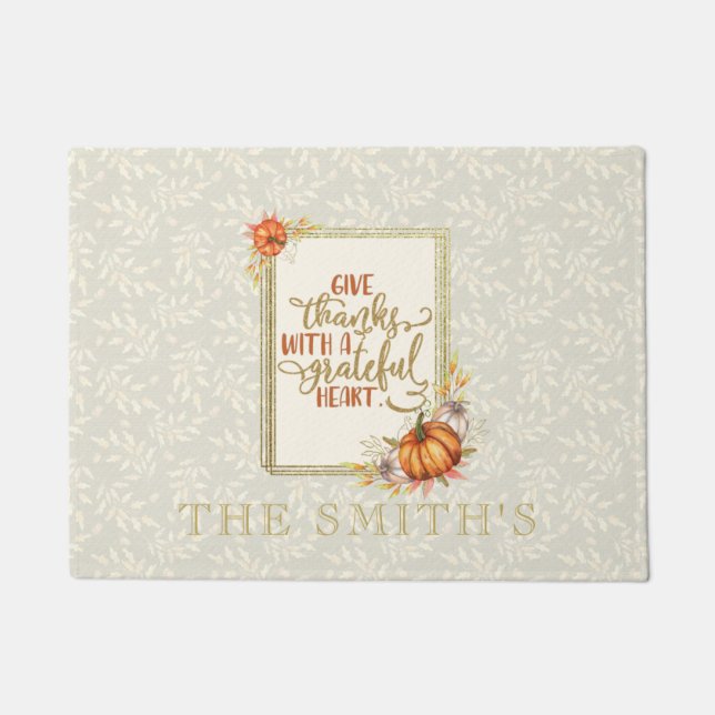 Personalized Give Thanks Pumpkin Frame Doormat (Front)