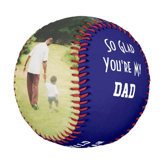 Personalized GLAD YOU'RE MY DAD 2 Photo BLUE Baseball (Angled)