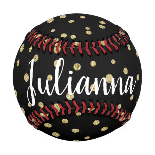 Personalized Glam Black Gold Dot Pattern Unique Baseball