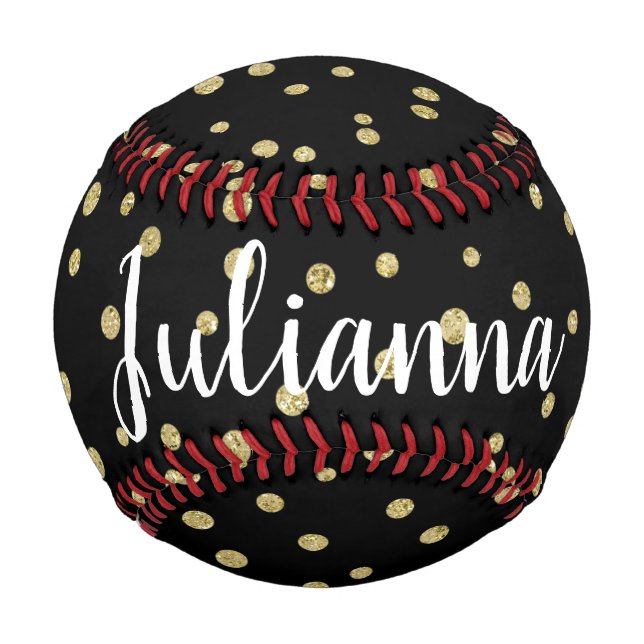 Personalized Glam Black Gold Dot Pattern Unique Baseball (Front)