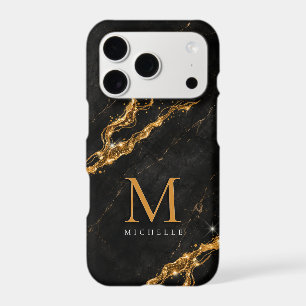 Personalized Glam Black Marble Gold Monogram