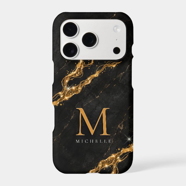  Personalized Glam Black Marble Gold Monogram (Back)