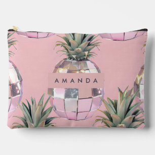 Personalized Glam Disco Pineapple Pink Metallic Accessory Pouch