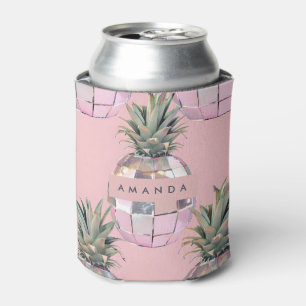 Personalized Glam Disco Pineapple Pink Metallic Can Cooler