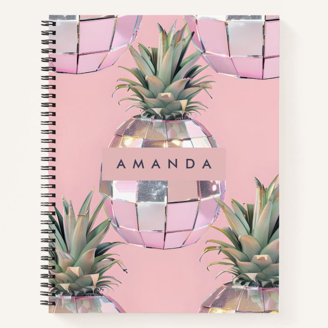 Personalized Glam Disco Pineapple Pink Metallic Notebook (Front)