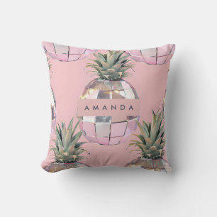 Personalized Glam Disco Pineapple Pink Metallic Throw Pillow
