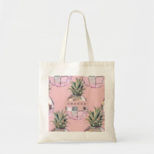 Personalized Glam Disco Pineapple Pink Metallic Tote Bag