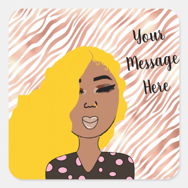 Personalized Glam Girls Rose Gold Wavy Lined Square Sticker (Front)