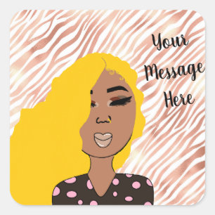 Personalized Glam Girls Rose Gold Wavy Lined Square Sticker